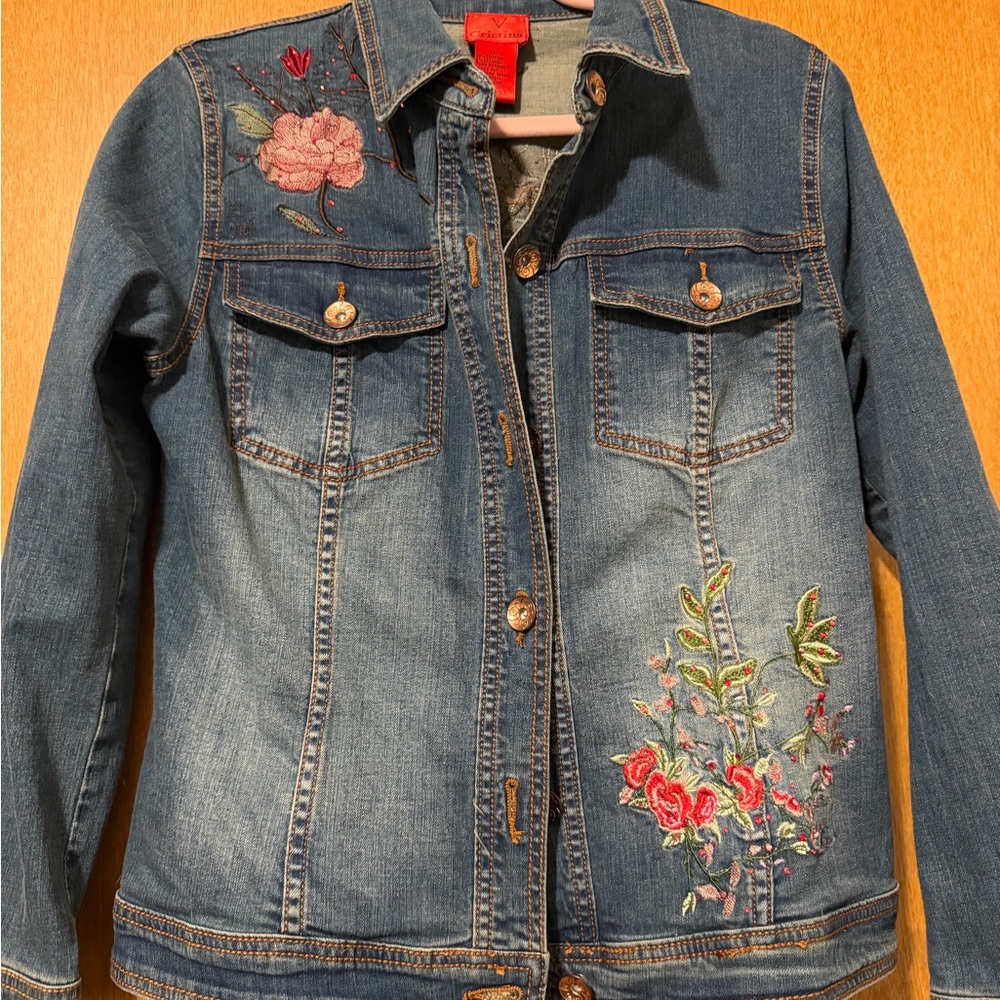 V Cristina Denim Jacket with Floral Embroidery
